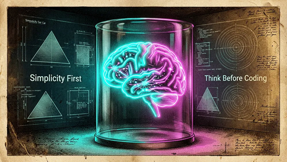 Cerebro de IA translúcido que escanea planos de código simplificados hasta su forma más básica.