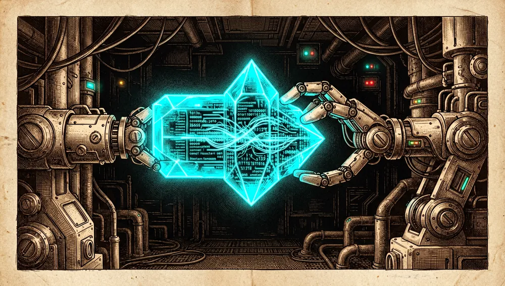 Ein Ingenieursteam arbeitet an verteilten holografischen Bildschirmen, auf denen /grill-me, /to-spec und /implement als verkettete Leuchtsymbole erscheinen