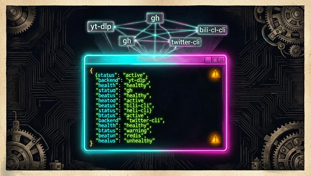 Terminal ejecutando agent-reach doctor --json, con el estado y el backend activo de cada canal.