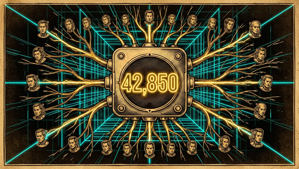 Cyberpunk GitHub repository dashboard with a glowing golden star counter and branching fork lines spreading into the dark void, surrounded by cybernetic contributor avatars.