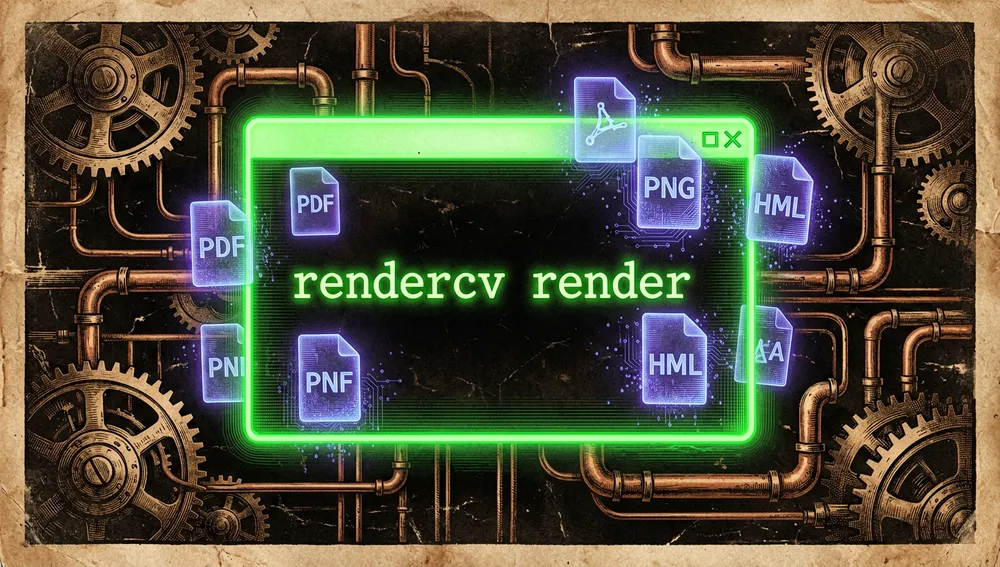 Futuristic illustration of the "content before layout" philosophy: a minimalist YAML file radiates neon-cyan light at the center, while layout grids, fonts, and color palettes stay neatly organized but dimmed in the background, subordinate to the content.