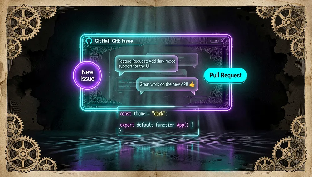 Cyberpunk illustration of a version control system in action: a YAML file representing a CV shown with glowing neon red and green diff lines, symbolizing versionable text edits, over a dark, futuristic IDE.