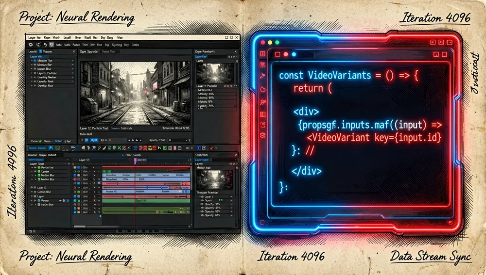 Terminal futurista de desarrollador en un entorno oscuro y sombrío, simbolizando el proceso de contribución de código abierto: una interfaz de línea de comandos holográfica muestra los comandos bun i, bun run build y git clone en texto neón verde y ámbar, con iconos 3D de TypeScript y Rust conectados por líneas de energía.