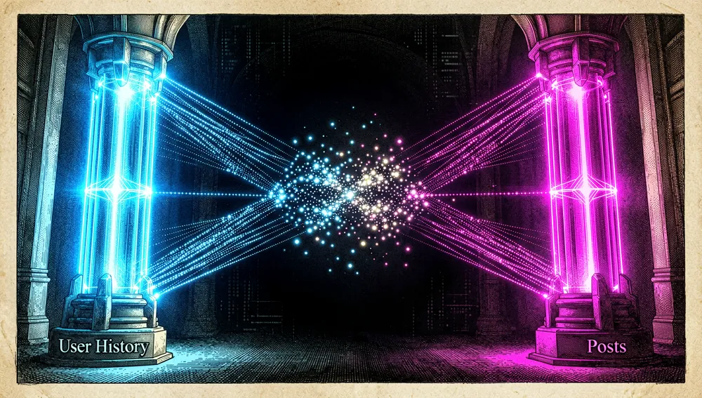 Interfaz futurista de repositorio de GitHub renderizada como proyección holográfica en modo oscuro: el nombre "xai-org/x-algorithm" brilla en cian neón, con contadores flotantes de "26.967 estrellas" y "4.589 bifurcaciones" en dígitos magenta, y la insignia de licencia Apache-2.0 pulsando en verde neón.