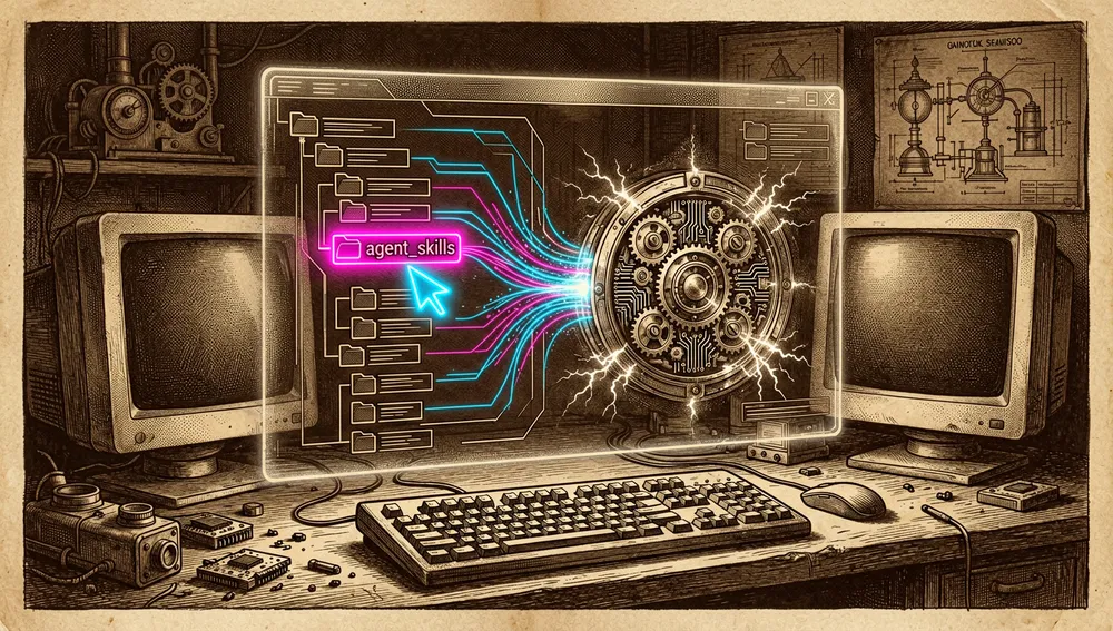 Representación abstracta de un ecosistema de software deliberadamente heterogéneo: múltiples islas neón luminosas y distintas flotando en un vacío digital oscuro, cada una representando un microproyecto independiente con sus propias dependencias, archivos .env.example y requirements.txt.