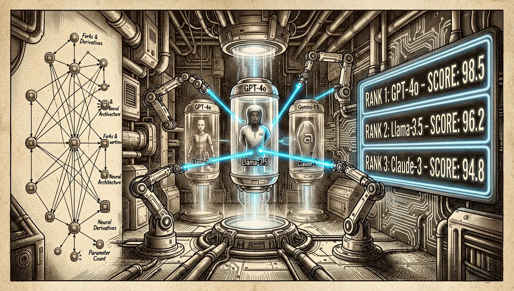 Render 3D cyberpunk en modo oscuro altamente detallado de un kit de herramientas futurista. Iconos holográficos flotantes representan diferentes gestores de paquetes (Homebrew, Scoop, Docker, pip) dispuestos en un patrón circular alrededor de un núcleo central brillante en neón que se asemeja a un chip de IA. Flujos de datos brillantes conectan los iconos con el núcleo.