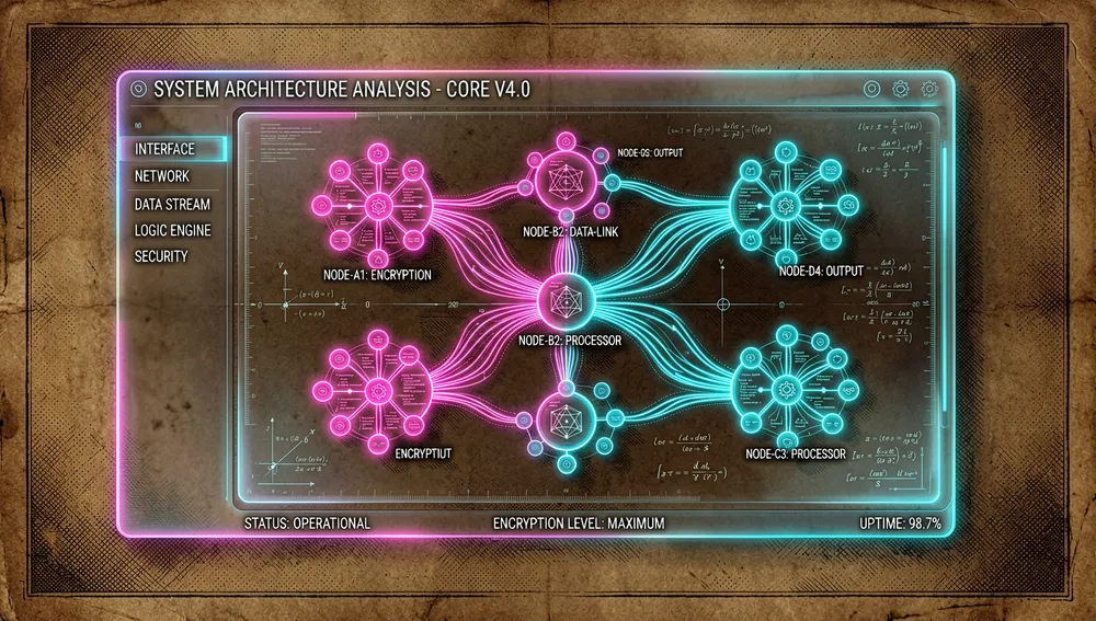 Beeindruckende, ultra-detaillierte 3D-isometrische Visualisierung einer komplexen Softwarecodebasis, die in einen leuchtenden, vernetzten Wissensgraphen verwandelt wird. Cyberpunk-Dark-Mode-Ästhetik mit neonblauen, elektrisch-violetten und smaragdgrünen Akzenten. Leuchtende Knoten repräsentieren Code-Symbole, verbunden durch lebendige Datenströme, die Funktionsaufrufe und Import-Beziehungen darstellen. Ein futuristischer KI-Agent, dargestellt als leuchtende geometrische Entität, schwebt über dem Graphen und analysiert die Architektur.