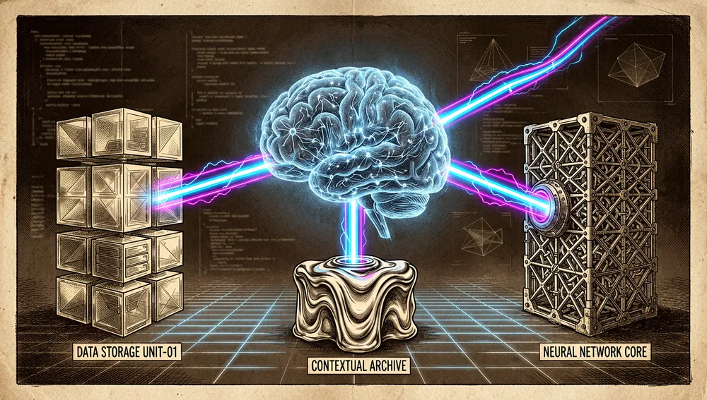 Visualización de temática cyberpunk de "Composición de Workflows". Una serie de bloques de comandos interconectados y neón brillantes, unidos por cables de fibra óptica luminosos, formando una tubería secuencial. Los bloques muestran iconos holográficos abstractos que representan ideación, mapeo de supuestos, priorización y experimentación. La tubería brilla con pulsos de datos azul eléctrico y verde neón moviéndose de izquierda a derecha.