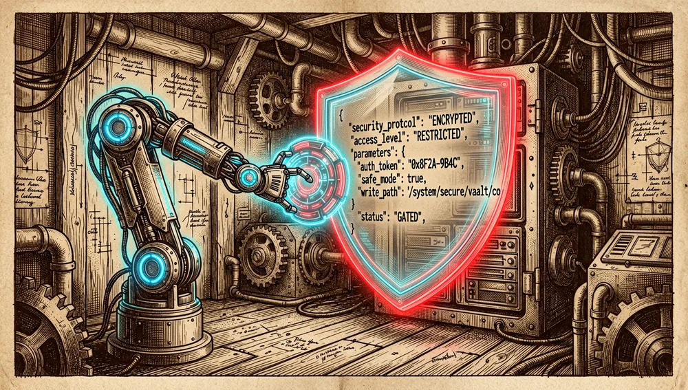 Pieza de arte digital conceptual que ilustra la filosofía de "CLI antes que GUI para el agente". La imagen muestra una interfaz gráfica de usuario tradicional y compleja desvaneciéndose en escala de grises y sombras a la derecha, mientras una interfaz de línea de comandos limpia, estructurada y brillante en texto domina la izquierda y el centro en cian neón brillante. Una representación abstracta de la red neuronal de una IA se extiende para interactuar con el lado de la CLI.