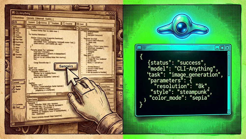 Concepto futurista de bóveda de seguridad cyberpunk que representa el "Modelo de Seguridad y Confianza" del software operado por IA. Un brazo robótico de IA con contorno neón brillante intenta interactuar con un núcleo de software complejo, pero está bloqueado por un escudo digital translúcido que muestra parámetros JSON estructurados y rutas de archivo restringidas. La escena enfatiza auditabilidad, parámetros seguros y rutas de escritura protegidas.