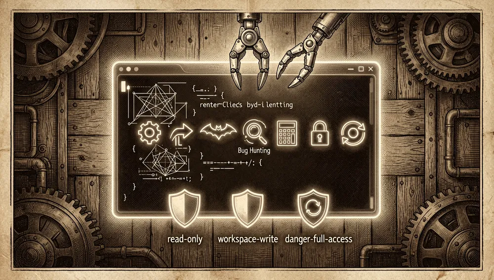 Eine elegante Dark-Mode-CLI-Terminal-Szene für einen Agenten-Coding-Harness, eine große holografische REPL-Oberfläche dominiert das Bild, Befehlssymbole für tiefe Planung, Datei-Teleportation, Bugjagd, Status, Kosten, Berechtigungen, Modellwechsel und JSON-Audit-Ausgabe schweben als Neon-Glyphen um den Prompt-Cursor, eine robotische Claw schwebt über dem Terminal, bereit, den nächsten autonomen Schritt auszuführen, drei Berechtigungsmodi erscheinen als leuchtende Schilde: nur lesen, Workspace-Schreiben und gefährlicher Vollzugriff, subtile Modell-Routing-Indikatoren zeigen im Hintergrund Anbieterverbindungen, kein lesbarer Text, Dark Mode, Cyberpunk-/Tech-Ästhetik, Neon-Akzente, ultra-detailliert, 8K-Auflösung