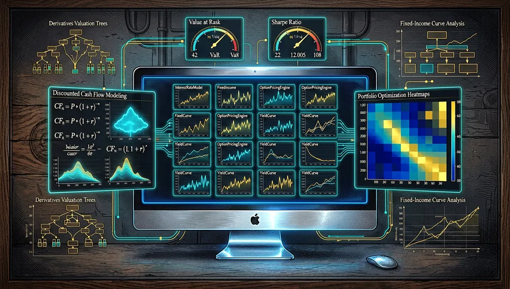 Suite de analítica cuantitativa de Fincept Terminal: DCF, VaR, Sharpe y QuantLib