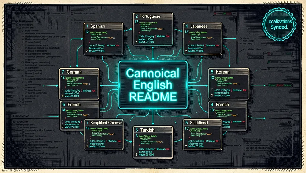 Localización sincronizada: el README canónico en inglés se traduce a diez idiomas manteniendo la numeración