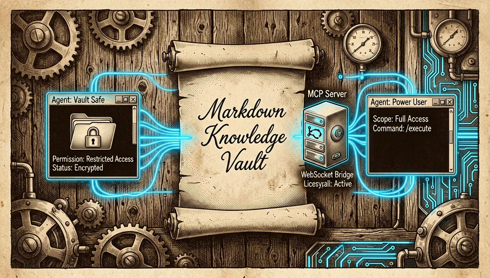 Agentes de IA locales conectados al vault: modos Vault Safe y Power User, más servidor MCP con puentes WebSocket