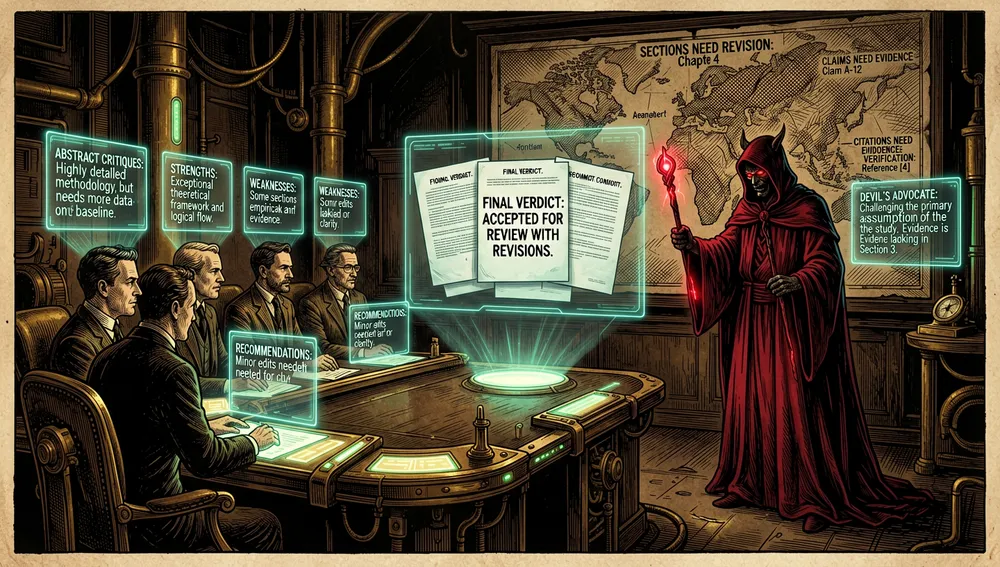 La habilidad academic-paper-reviewer: panel de cinco revisores fijos más un abogado del diablo, decisión editorial y mapa de reescritura